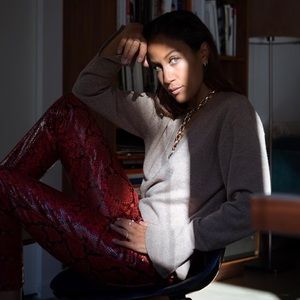 Leather pants, red snake print, H&M Studio